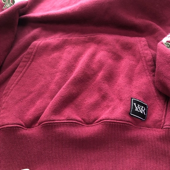 Y&R Reckless burgundy hoodie  with Floral embellishments on hood and sleeves - Picture 4 of 8